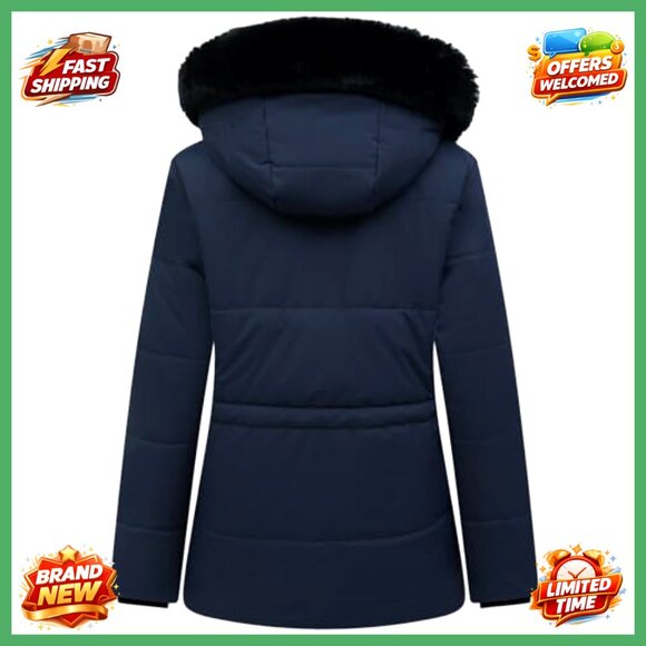 Women's Winter Puffer Coat Fleece Lined Detachable Hood Parka Jacket - Picture 3 of 6